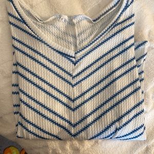 Navy and White Chevron Stripe Long Sleeve V Neck Top by Floral Blooming